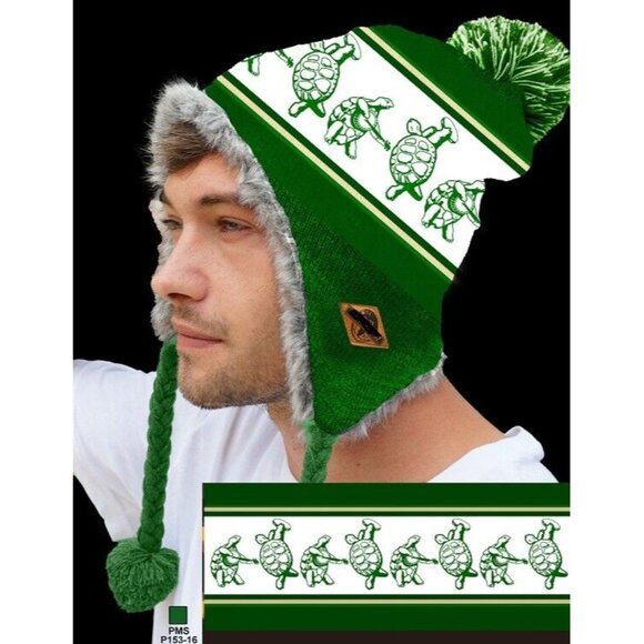 New Green Terrapin Station Grateful Dead Knit Adult Laplander Hat Winter Turtles - Picture 2 of 3